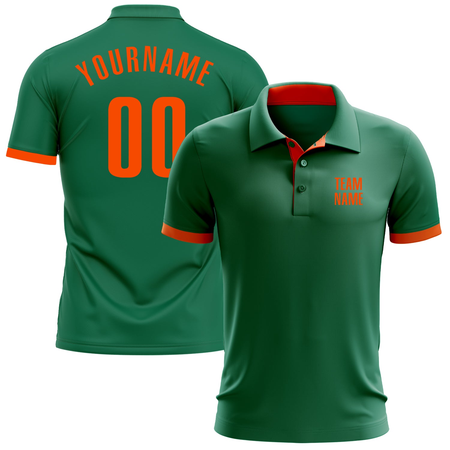 Custom Kelly Green Performance Golf Polo Shirt for Men - Breathable Fabric Orange Accents Custom Kelly Green Orange Performance