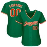 Custom Kelly Green Authentic Baseball Jersey with Orange-White Details, Style 9945 Custom Kelly Green Orange-White Authentic - Image 2