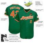Custom Kelly Green Authentic Baseball Jersey with Orange-White Details, Style 9945 Custom Kelly Green Orange-White Authentic - Image 3