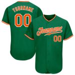 Custom Kelly Green Authentic Baseball Jersey with Orange-White Details, Style 9945 Custom Kelly Green Orange-White Authentic