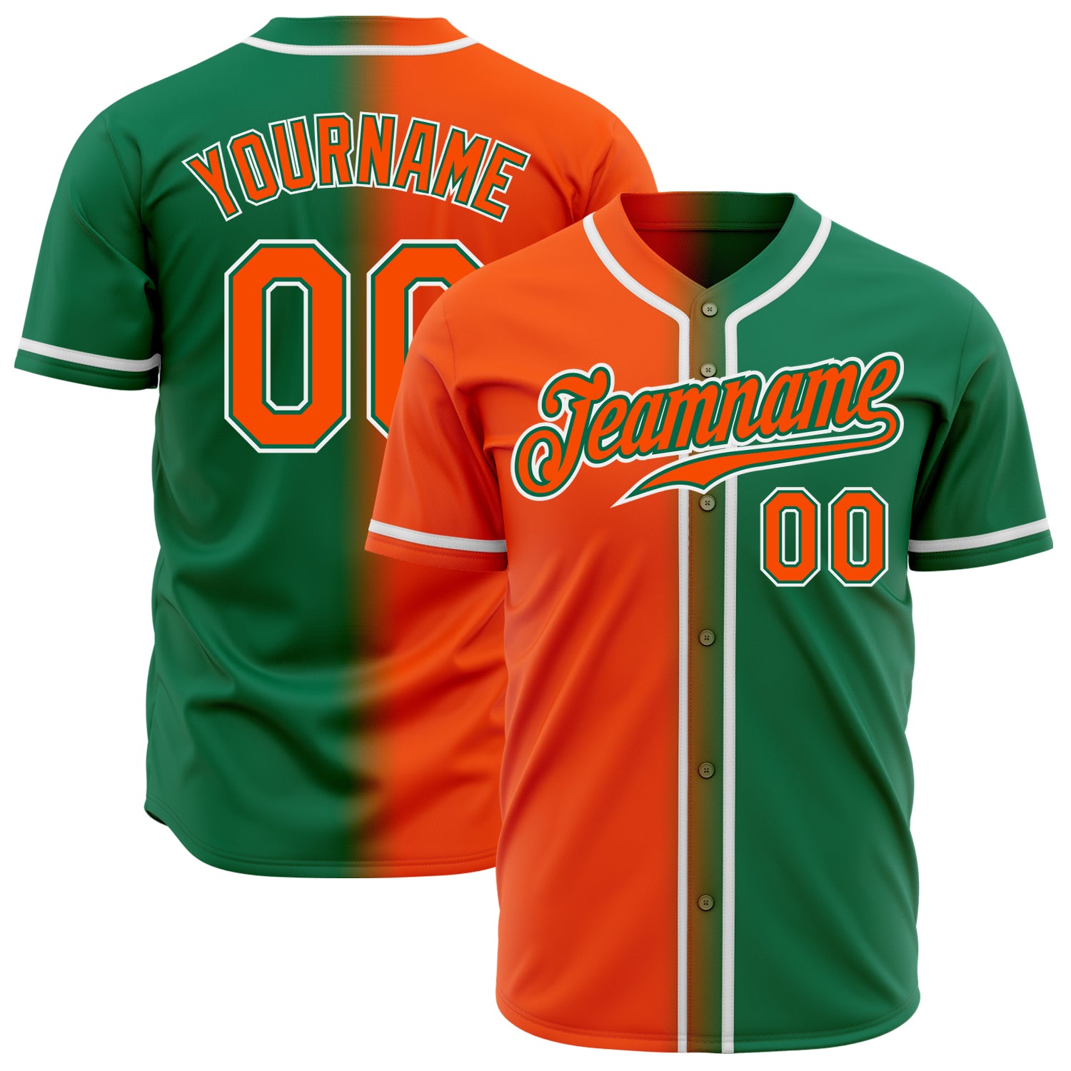 Custom Kelly Green Orange White Baseball Jersey | Authentic Fade Fashion Jersey Custom Kelly Green Orange-White Authentic