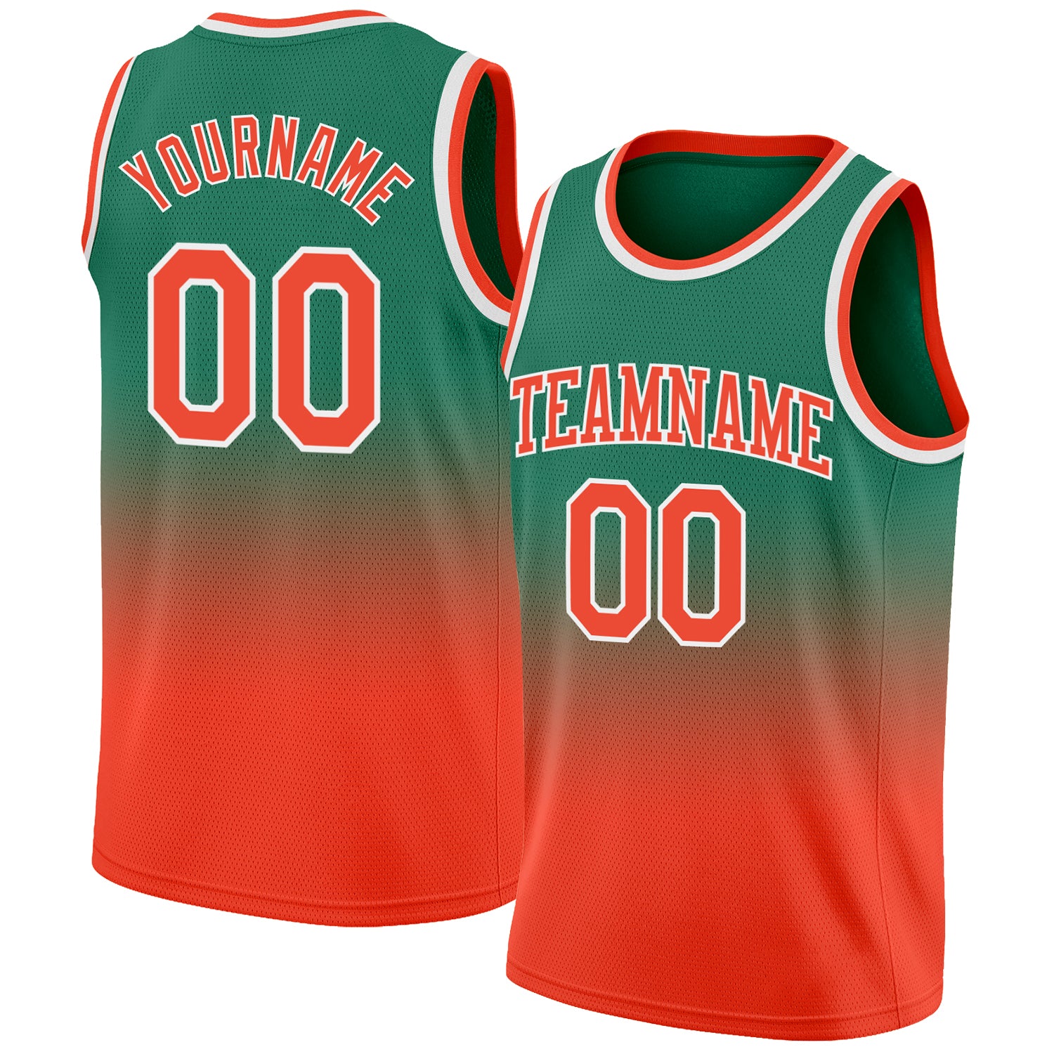 Custom Kelly Green Orange White Basketball Jersey Authentic Fade Design Custom Kelly Green Orange-White Authentic Fade Fashion