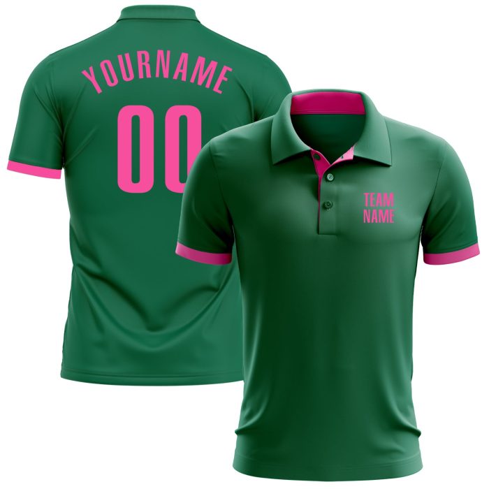 Custom Kelly Green Pink Golf Polo Shirt for Performance, Mens Outdoor Apparel Custom Kelly Green Pink Performance Golf Polo - Image 1
