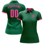 Custom Kelly Green Pink Golf Polo Shirt for Performance, Mens Outdoor Apparel Custom Kelly Green Pink Performance Golf Polo - Image 2