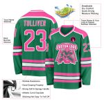 Custom Hockey Jersey in Kelly Green with Pink-White Trim Custom Kelly Green Pink-White Hockey Jersey - Image 3