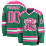 Custom Hockey Jersey in Kelly Green with Pink-White Trim Custom Kelly Green Pink-White Hockey Jersey