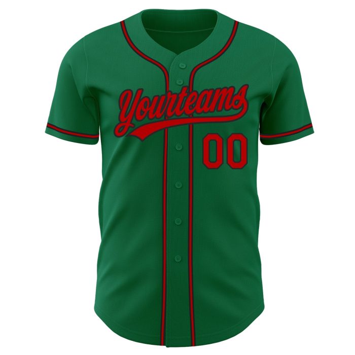 Custom Authentic Baseball Jersey in Kelly Green, Red, and Black Custom Kelly Green Red-Black Authentic Baseball Jersey - Image 2