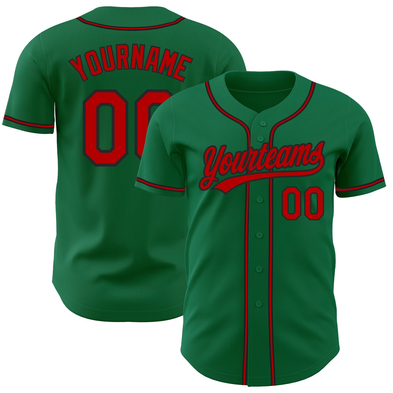 Custom Kelly Green Red-Black Authentic Baseball Jersey Custom Authentic Baseball Jersey in Kelly Green, Red, and Black Custom Kelly Green Red-Black Authentic Baseball Jersey - Image 1