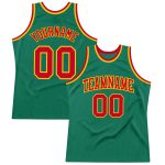 Custom Kelly Green Red Gold Basketball Jersey - Authentic Throwback Style Custom Kelly Green Red-Gold Authentic Throwback