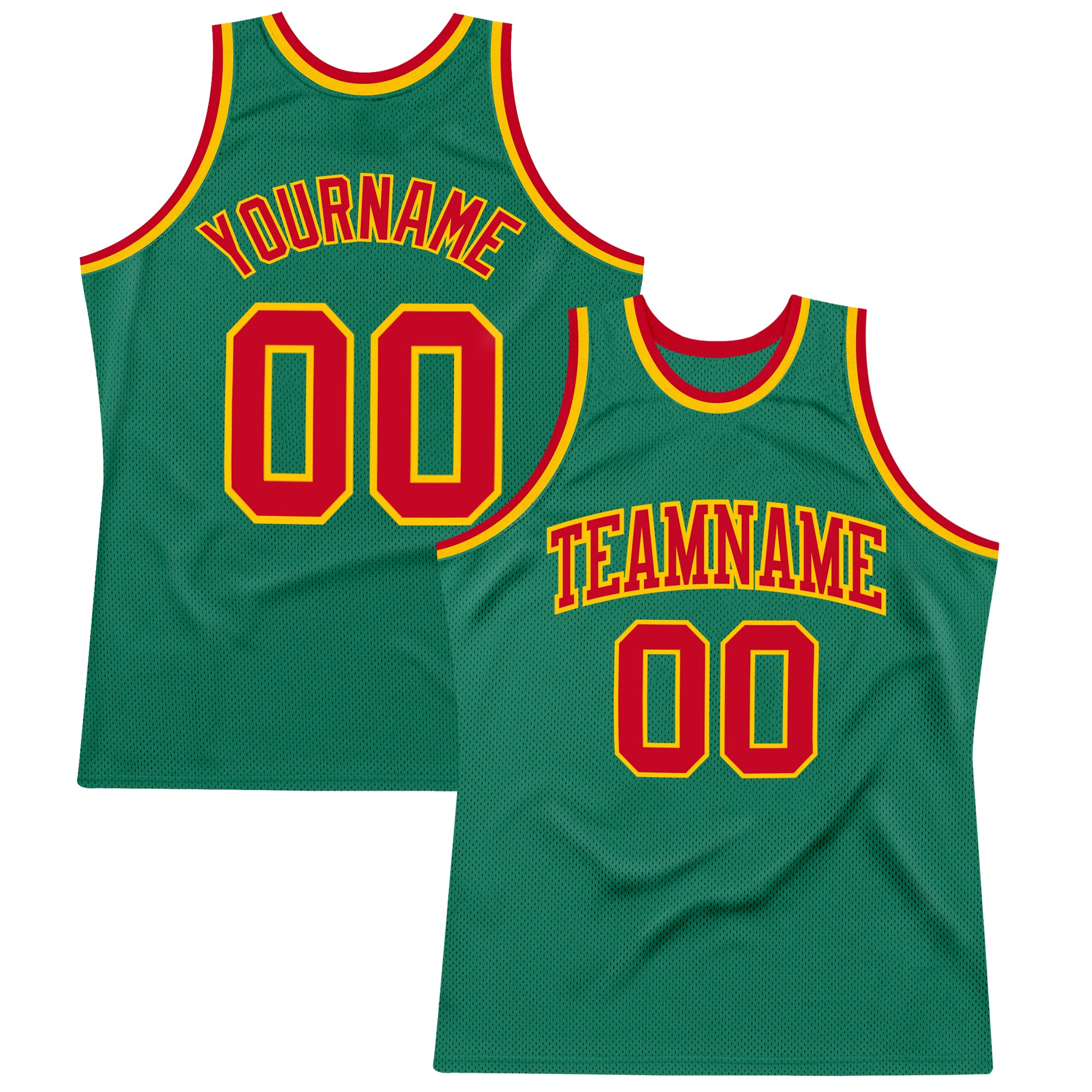 Custom Kelly Green Red Gold Basketball Jersey - Authentic Throwback Style Custom Kelly Green Red-Gold Authentic Throwback