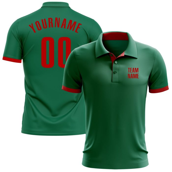 Custom Kelly Green Red Performance Golf Polo Shirt for Men - Breathable Athletic Wear Custom Kelly Green Red Performance - Image 1
