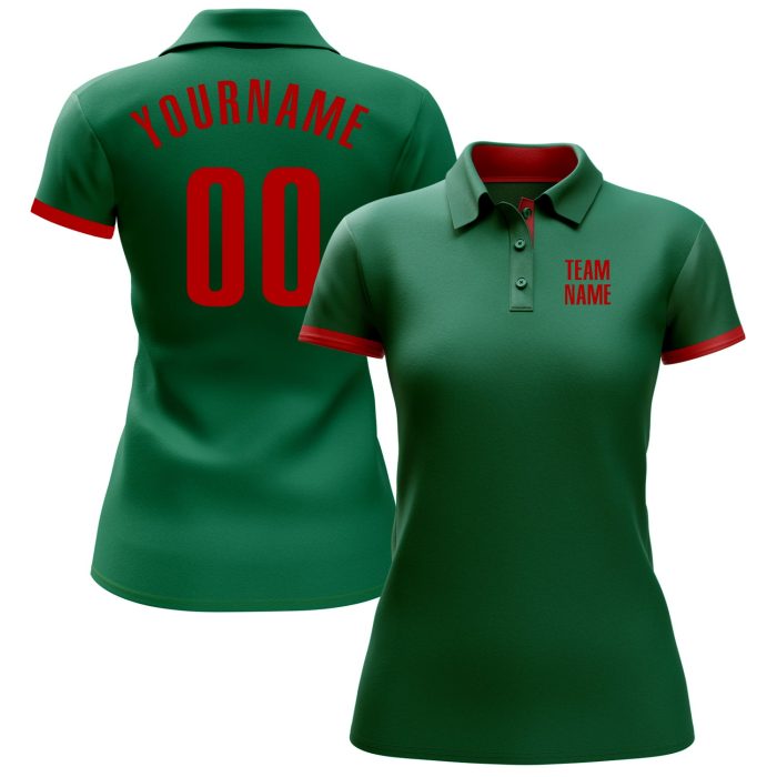 Custom Kelly Green Red Performance Golf Polo Shirt for Men - Breathable Athletic Wear Custom Kelly Green Red Performance - Image 2