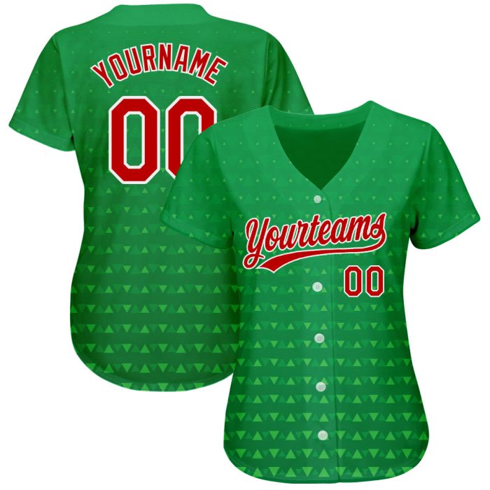 Authentic 3D Pattern Baseball Jersey in Kelly Green, Red & White - Custom Design Custom Kelly Green Red-White 3D Pattern - Image 2