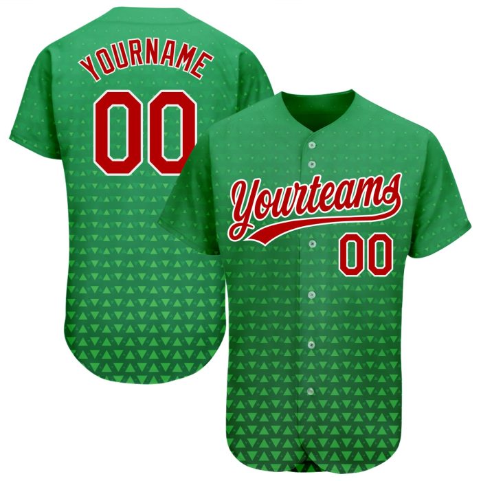 Authentic 3D Pattern Baseball Jersey in Kelly Green, Red & White - Custom Design Custom Kelly Green Red-White 3D Pattern - Image 1