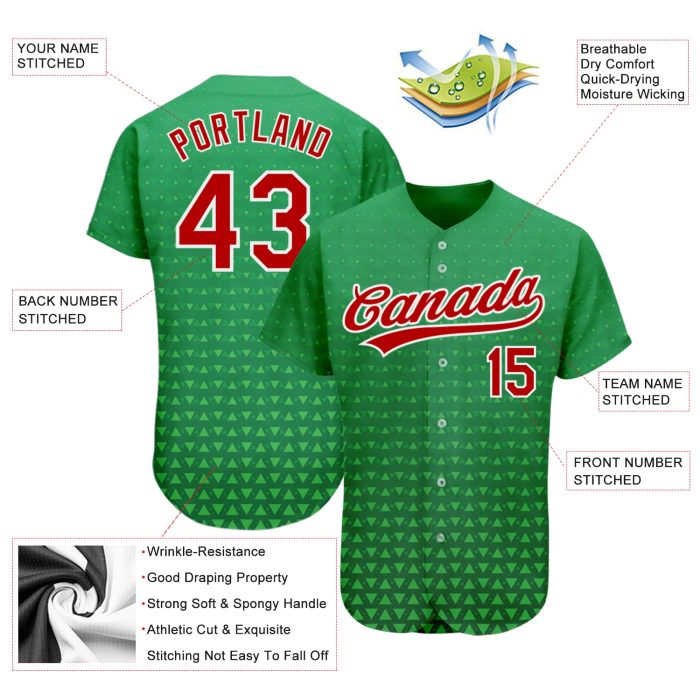 Authentic 3D Pattern Baseball Jersey in Kelly Green, Red & White - Custom Design Custom Kelly Green Red-White 3D Pattern - Image 3