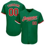 Custom Baseball Jersey Authentic Style 9677 - Kelly Green Red-White Design Custom Kelly Green Red-White Authentic Baseball