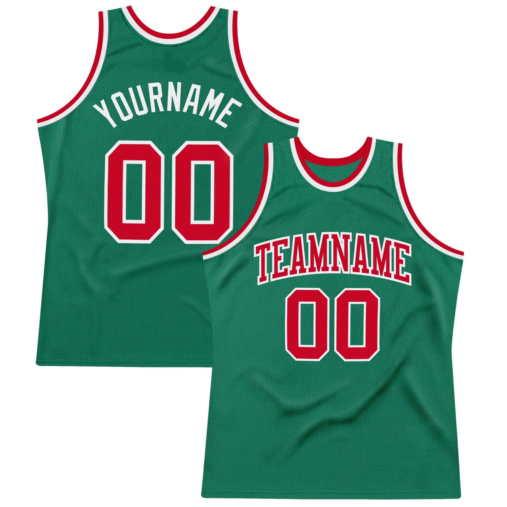 Custom Green Red White Basketball Jersey - Authentic Throwback Design Custom Kelly Green Red-White Authentic Throwback Basketball