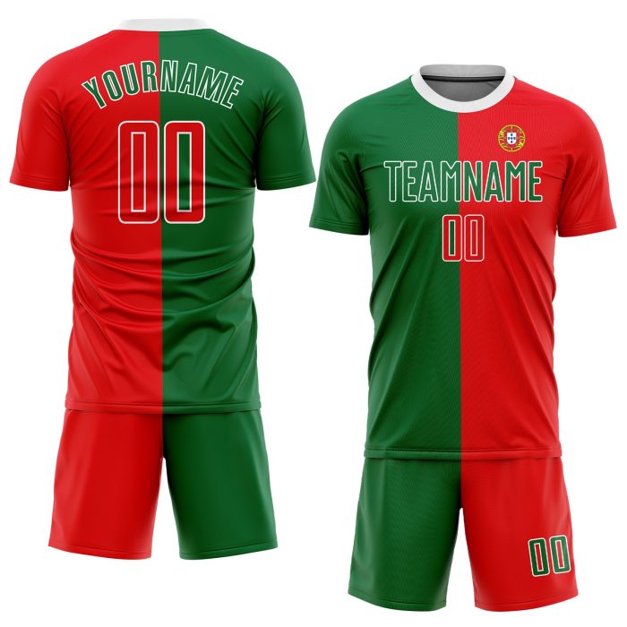 Portuguese Flag Soccer Jersey Custom Green Red-White Sublimation Uniform Custom Kelly Green Red-White Sublimation Portuguese - Image 2