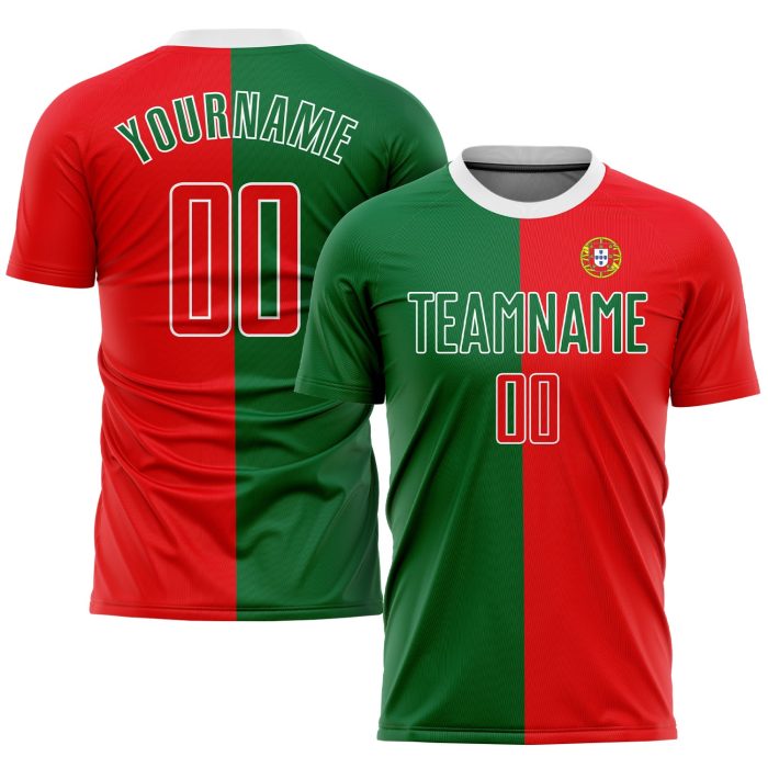 Portuguese Flag Soccer Jersey Custom Green Red-White Sublimation Uniform Custom Kelly Green Red-White Sublimation Portuguese - Image 1