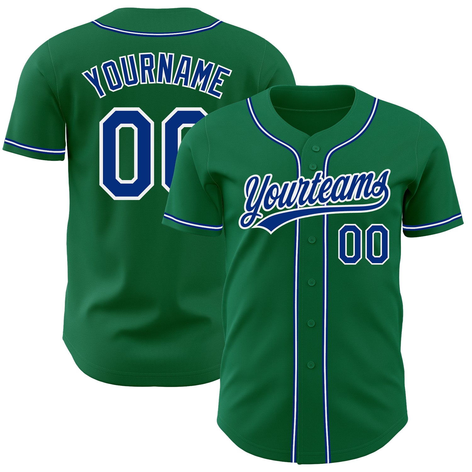 Custom Green Baseball Jersey - Authentic Royal-White Design for Teams Custom Kelly Green Royal-White Authentic Baseball Jersey