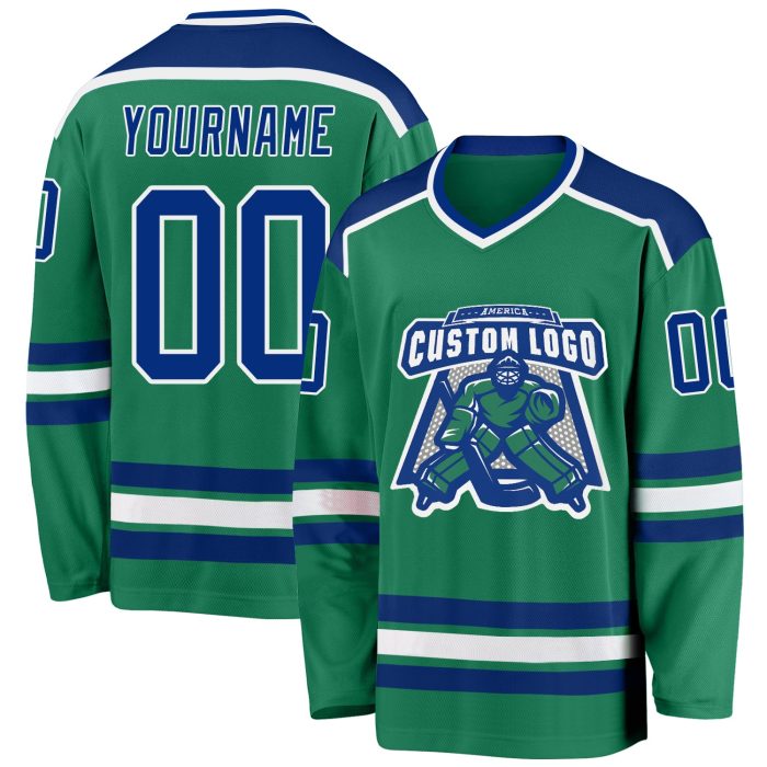 Custom Green White Hockey Jersey - Personalized Kelly Green Sports Jersey Custom Kelly Green Royal-White Hockey Jersey - Image 1