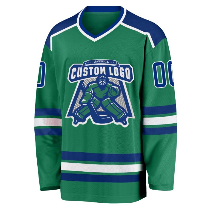 Custom Green White Hockey Jersey - Personalized Kelly Green Sports Jersey Custom Kelly Green Royal-White Hockey Jersey - Image 2