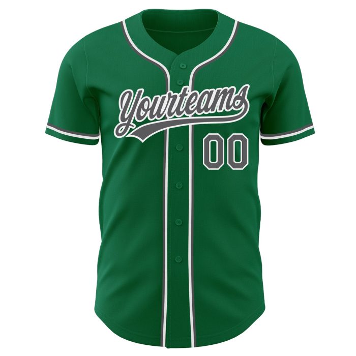 Custom Steel Gray White Kelly Green Authentic Baseball Jersey Custom Kelly Green Steel Gray-White Authentic Baseball Jersey - Image 2