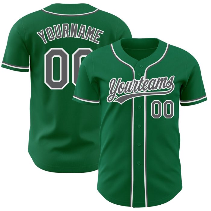 Custom Steel Gray White Kelly Green Authentic Baseball Jersey Custom Kelly Green Steel Gray-White Authentic Baseball Jersey - Image 1