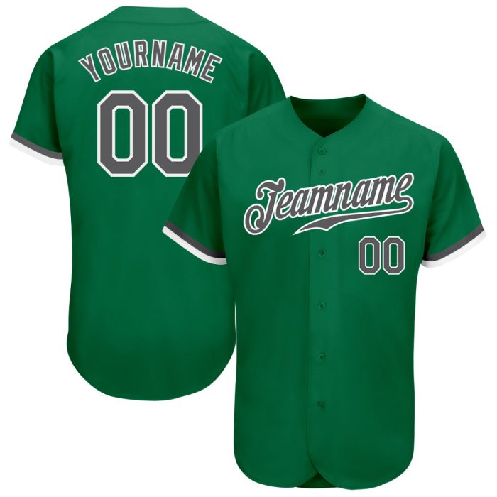 Custom Kelly Green Baseball Jersey, Gray-White Style 7086 - Authentic Athletic Apparel Custom Kelly Green Steel Gray-White - Image 1