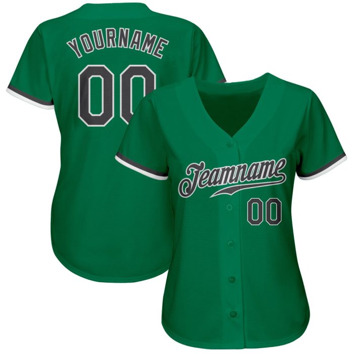 Custom Kelly Green Baseball Jersey, Gray-White Style 7086 - Authentic Athletic Apparel Custom Kelly Green Steel Gray-White - Image 2