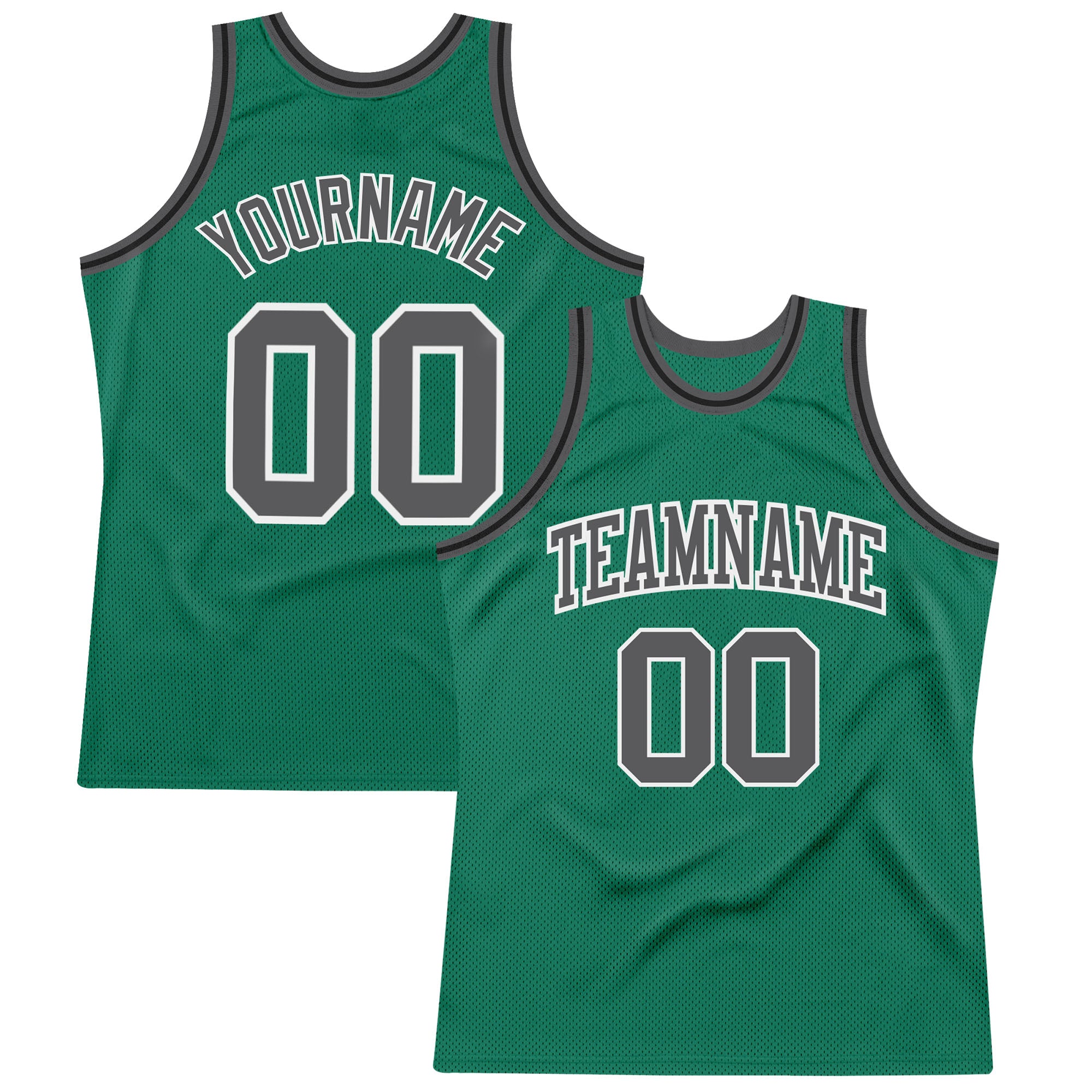 Kelly Green Custom Basketball Jersey - Authentic Throwback Steel Gray-White Custom Kelly Green Steel Gray-White Authentic