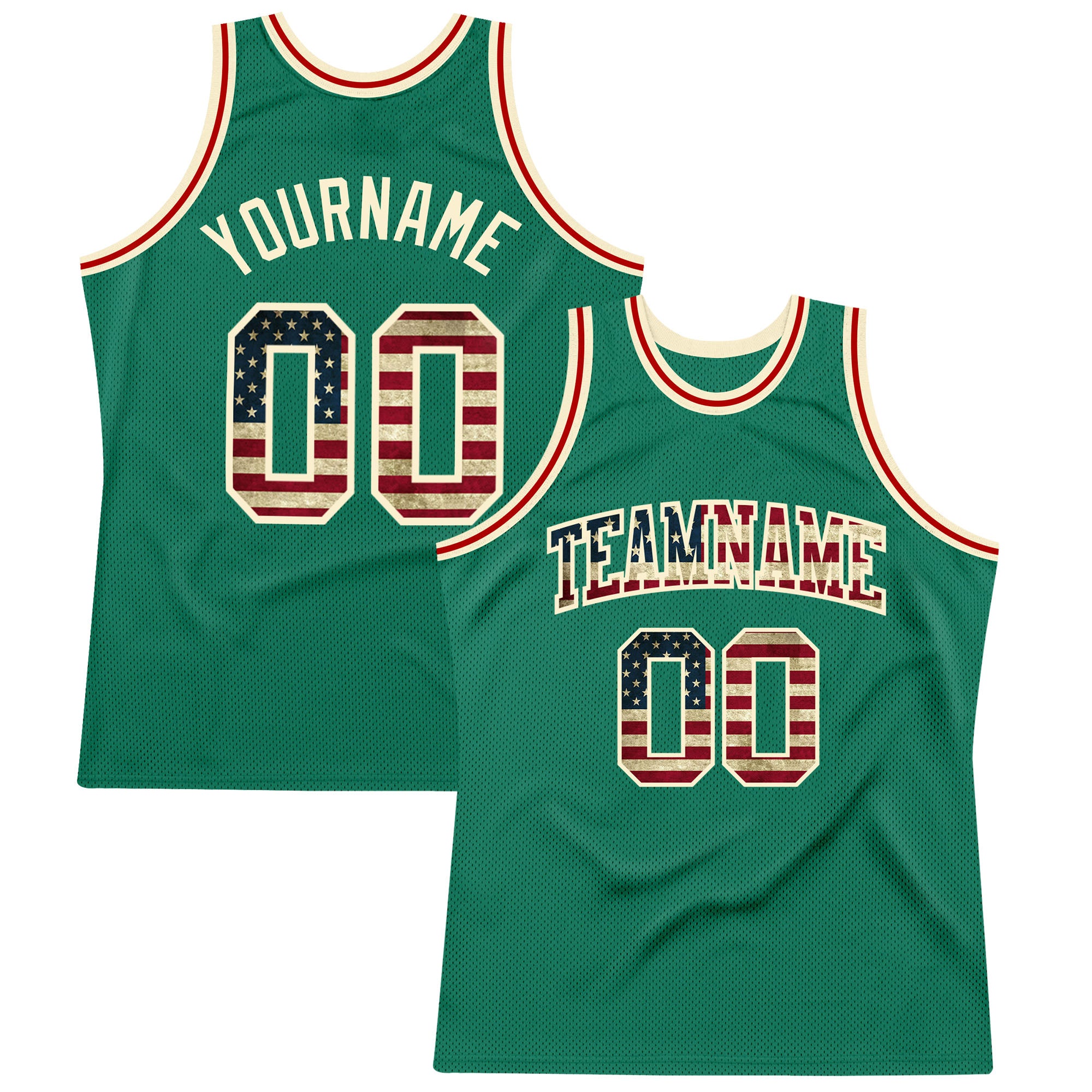 Custom Kelly Green Vintage USA Flag-Cream Authentic Throwback Basketball Jersey Custom Kelly Green Vintage USA Flag Basketball Jersey Cream Authentic Throwback Custom Kelly Green Vintage USA Flag-Cream - Image 1