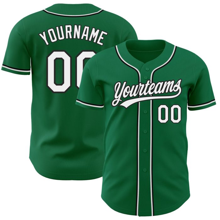 Custom Authentic Baseball Jersey in Kelly Green, White & Black Design Custom Kelly Green White-Black Authentic Baseball Jersey - Image 1
