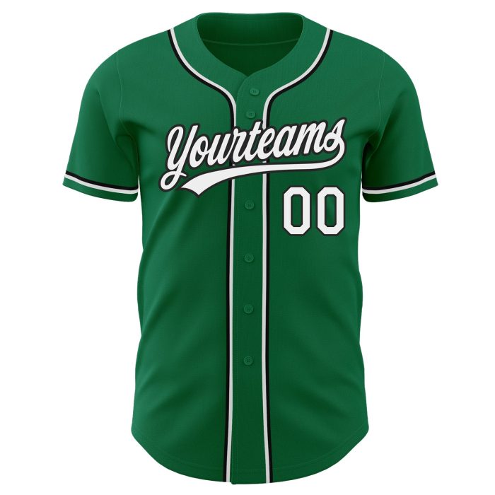 Custom Authentic Baseball Jersey in Kelly Green, White & Black Design Custom Kelly Green White-Black Authentic Baseball Jersey - Image 2