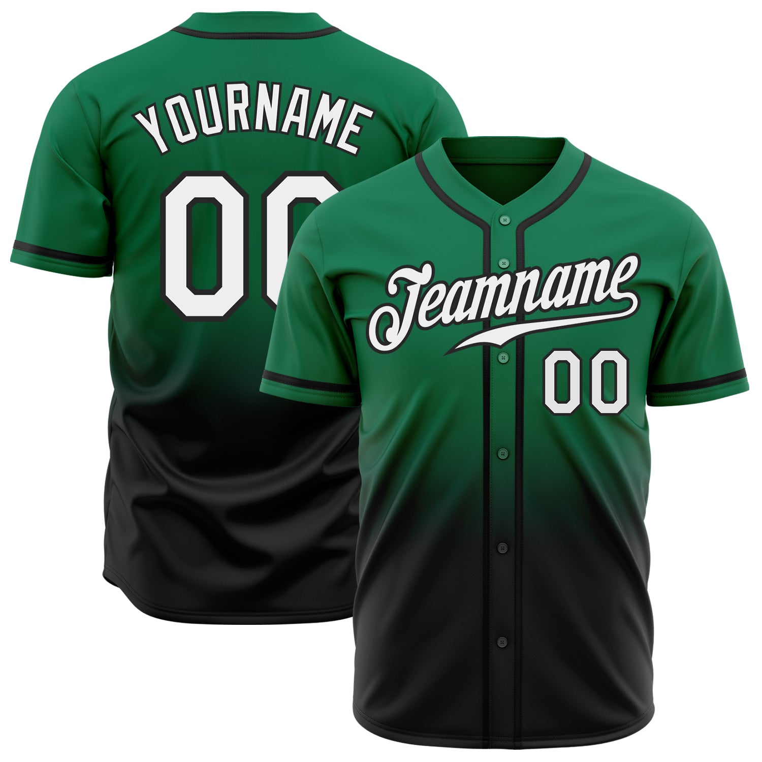 Custom Green White Black Authentic Fade Fashion Baseball Jersey Custom Kelly Green White-Black Authentic Fade Fashion Baseball