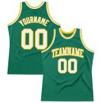 Custom Kelly Green Basketball Jersey - Authentic White-Gold Throwback Style Custom Kelly Green White-Gold Authentic Throwback