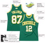 Custom Kelly Green Basketball Jersey - Authentic White-Gold Throwback Style Custom Kelly Green White-Gold Authentic Throwback - Image 2
