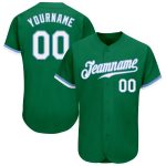 Kelly Green White-Light Blue Custom Authentic Baseball Jersey Custom Kelly Green White-Light Blue Authentic Baseball Jersey