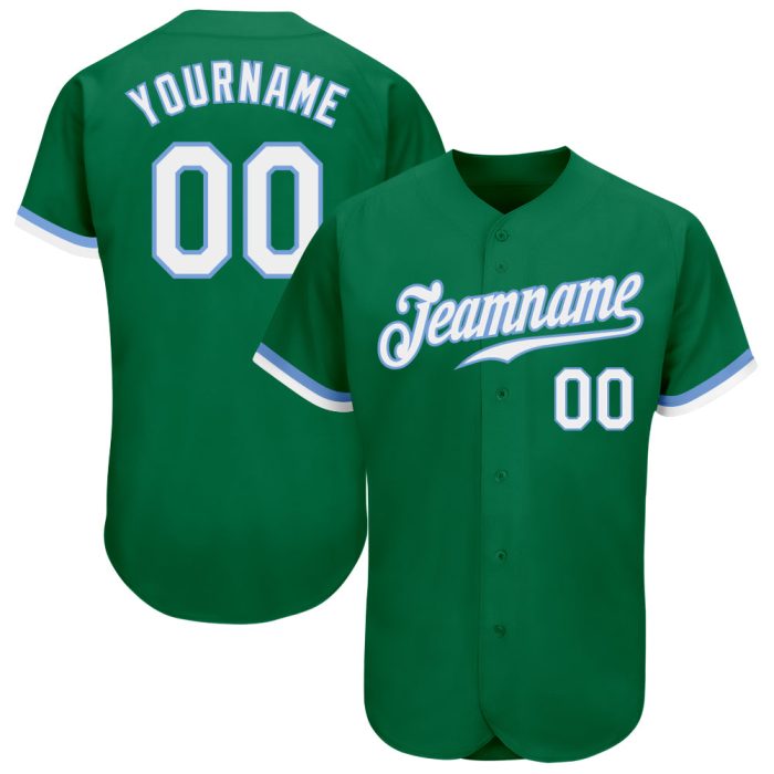 Kelly Green White-Light Blue Custom Authentic Baseball Jersey Custom Kelly Green White-Light Blue Authentic Baseball Jersey - Image 1