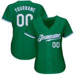 Kelly Green White-Light Blue Custom Authentic Baseball Jersey Custom Kelly Green White-Light Blue Authentic Baseball Jersey - Image 2