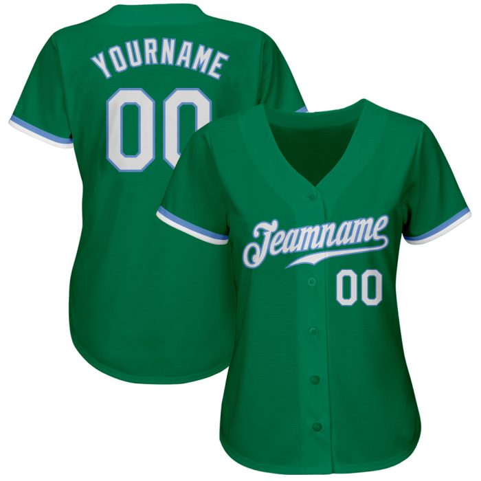 Kelly Green White-Light Blue Custom Authentic Baseball Jersey Custom Kelly Green White-Light Blue Authentic Baseball Jersey - Image 2