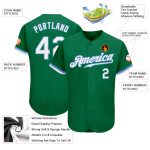 Kelly Green White-Light Blue Custom Authentic Baseball Jersey Custom Kelly Green White-Light Blue Authentic Baseball Jersey - Image 3