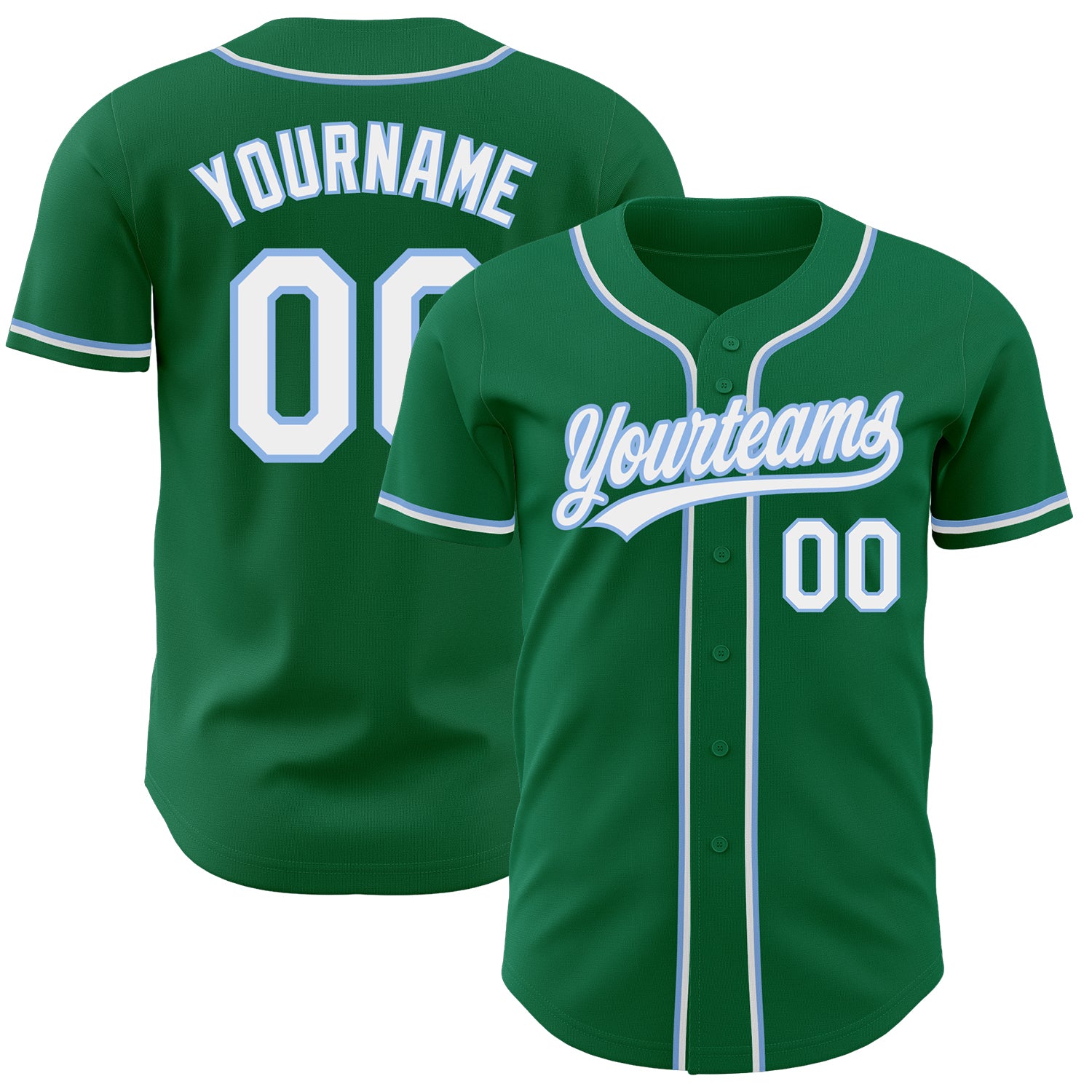 Custom Kelly Green White-Light Blue Authentic Baseball Jersey, Style 4666 - Perfect for Fans and Players Custom Kelly Green