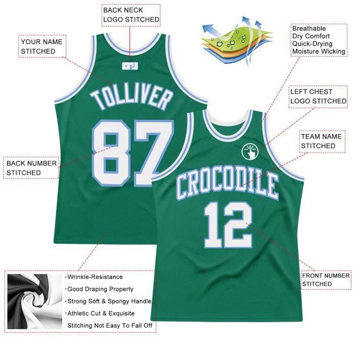 Custom Kelly Green White Light Blue Basketball Jersey - Authentic Throwback Design Custom Kelly Green White-Light Blue Authentic - Image 2