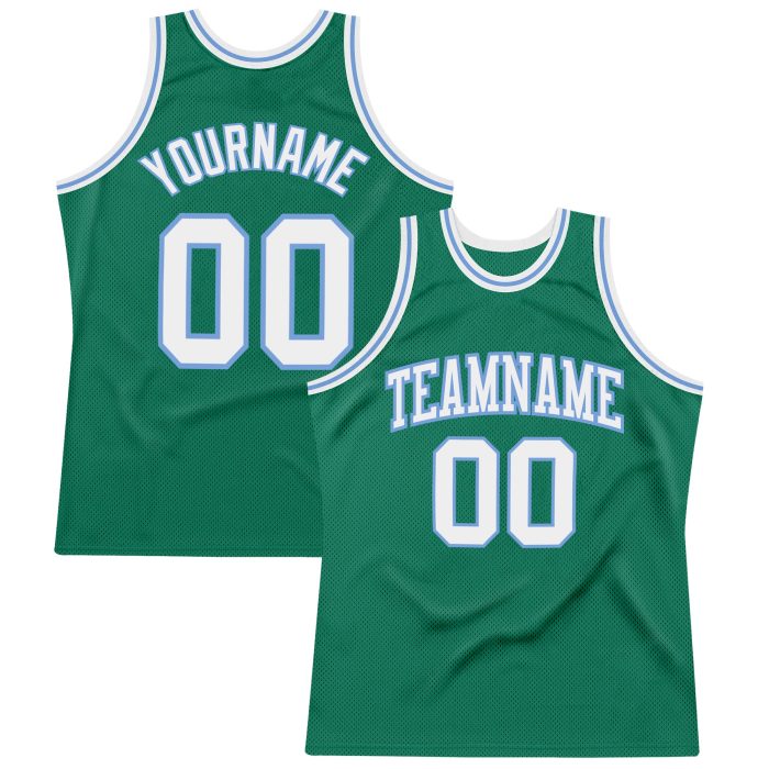 Custom Kelly Green White Light Blue Basketball Jersey - Authentic Throwback Design Custom Kelly Green White-Light Blue Authentic - Image 1