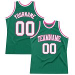 Custom Kelly Green Basketball Jersey - Authentic White-Pink Throwback Design Custom Kelly Green White-Pink Authentic Throwback