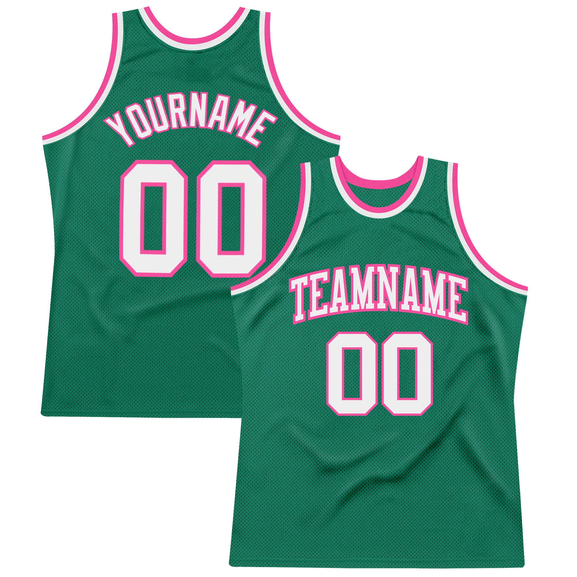 Custom Kelly Green White-Pink Authentic Throwback Basketball Jersey Custom Kelly Green Basketball Jersey - Authentic White-Pink Throwback Design Custom Kelly Green White-Pink Authentic Throwback - Image 1