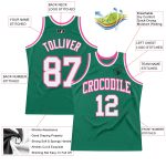 Custom Kelly Green Basketball Jersey - Authentic White-Pink Throwback Design Custom Kelly Green White-Pink Authentic Throwback - Image 2