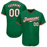 Custom Kelly Green Authentic Baseball Jersey, White-Red Style 7701, Perfect for Game Day and Fans Custom Kelly Green White-Red