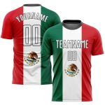 Mexican Flag Sublimation Soccer Uniform Jersey in Kelly Green, White, Red, and Black Custom Kelly Green White Red-Black Sublimation